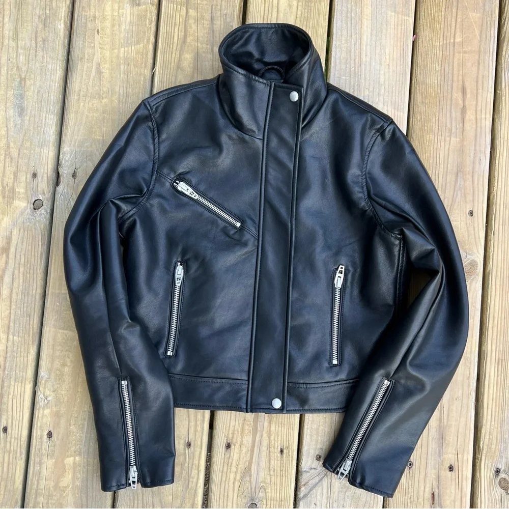 Blank NYC Faux Black Leather Full Zip Moto Jacket NWOT Sz M Lined Mob Wife - Picture 4 of 16